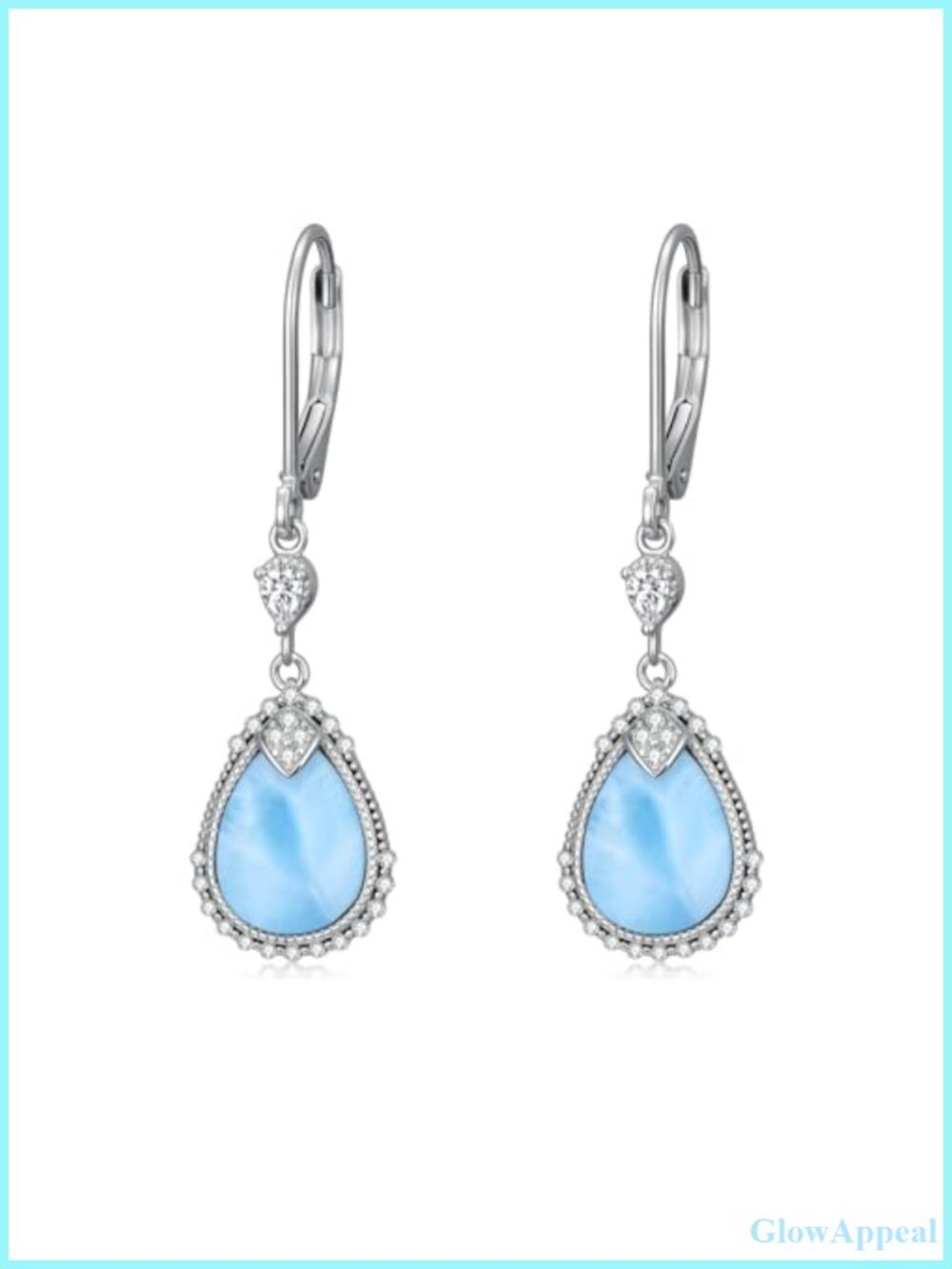 Larimar Teardrop Leverback Dangle Earrings 925 Sterling Silver